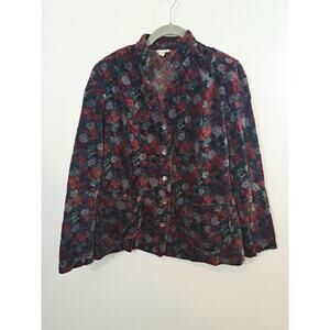 Vintage Women's Soft Black Red Green Floral Blazer Jacket